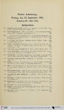 Fünfter Auktionstag: Freitag, den 23. September 1921 (Nr. 683-854)