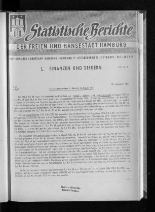 Die Steuereinnahmen in Hamburg im August 1957 : Lfd. Nr. 9