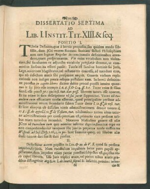 Dissertatio Septima Ad Lib. I. Instit. Tit. XIII. & seq.