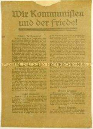 Flugblatt der KPD zur Unterzeichnung des Versailler Vertrages