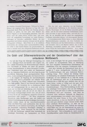 Die Gold- und Silberwarenbranche und der Gesetzentwurf über den unlauteren Wettbewerb