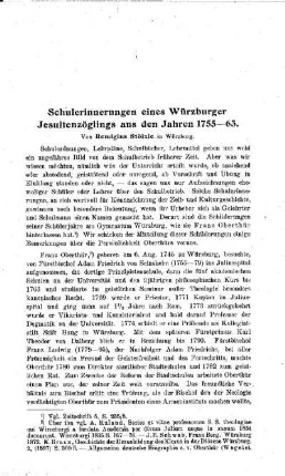 Schulerinnerungen eines Würzburger Jesuitenzöglings aus den Jahren 1755-63