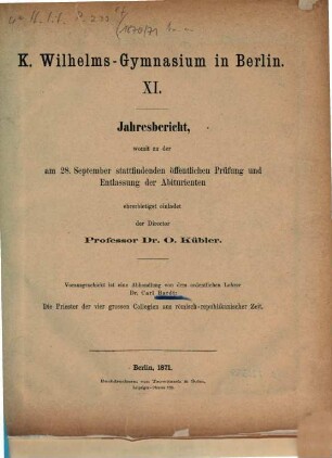 Jahresbericht : über das Schuljahr Ostern .... [1870]/71