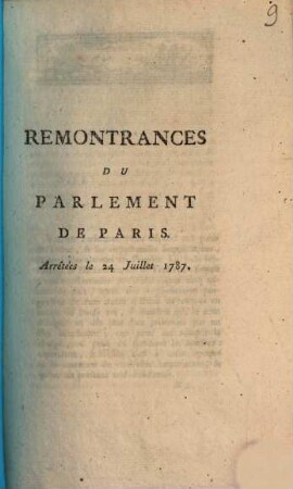 Remontrances Du Parlement De Paris Arrêtées le 24 Juillet 1787