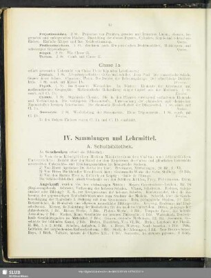 IV. Sammlungen und Lehrmittel