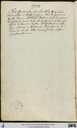 [fol. 308] Rektorat Johann Jakob Vicari 1744