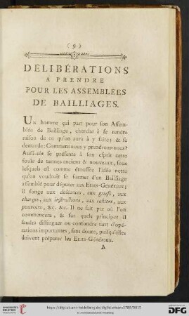 Délibérations à prendre pour les Assemblées de Bailliages