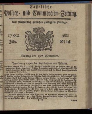 38tes Stueck, Montag den 19ten September. 1785