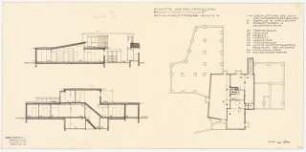 Arzthaus Prof. Bernhardt, Berlin-Charlottenburg: Schnitte und Kellergeschoss-Grundriss 1:100