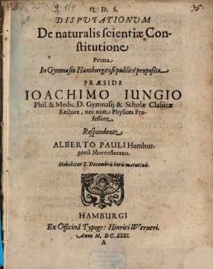 Disputationum De naturalis scientiae Constitutione Prima