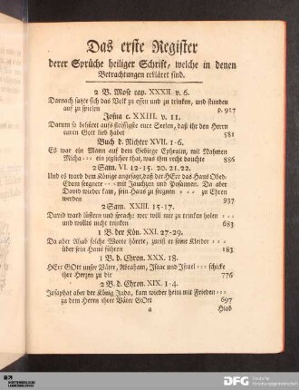 Das erste Register derer Sprüche heiliger Schrift, welche in denen Betrachtungen erkläret sind.