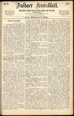 Erste Ausgabe vom Mittwoch, den 23. Oktober 1878.
