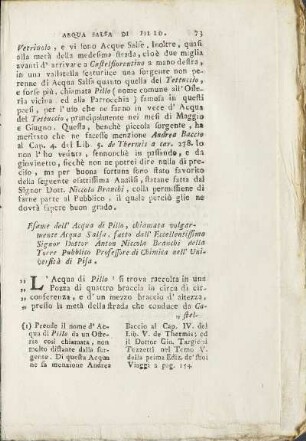 Esame dell' Acque di Pillo, chiamata volgarmente Acqua Salsa, ...