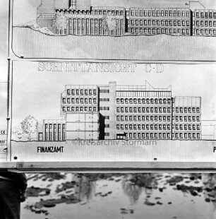 Finanzamt: Berliner Ring: Plan des Neubaus: Seitenansicht