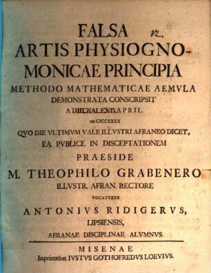 Falsa artis physiognomonicae principia methodo mathematicae aemula demonstrata conscripsit