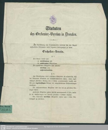 Statuten des Orchester-Vereins in Dresden