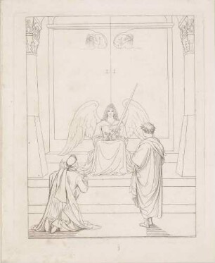 Zu Dantes "Göttliche Komödie. Fegefeuer": Dante und Vergil vor dem von einem Cherub bewachten Tor