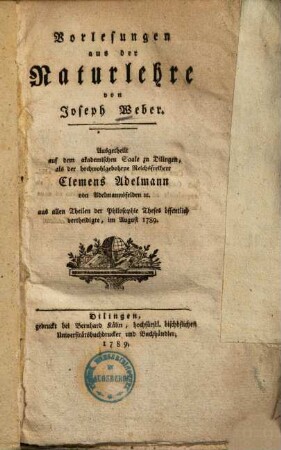 Vorlesungen aus der Naturlehre