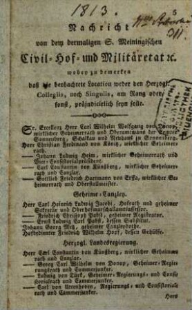 Herzoglich-Sachsen-Meiningisches Adreß-Buch : auf das Jahr Christi ..., 1813