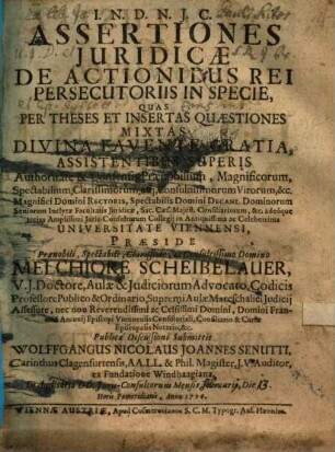 Assertiones Iuridicae De Actionibus Rei Persecutoriis In Specie