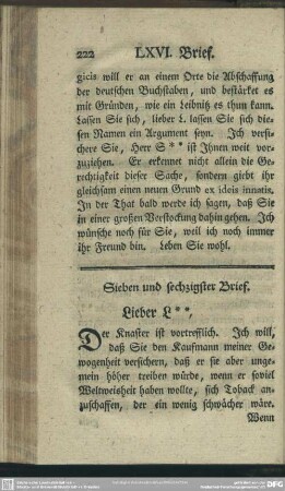 Sieben und sechzigster Brief. Lieber L**, ...