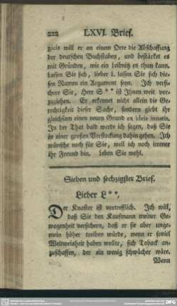 Sieben und sechzigster Brief. Lieber L**, ...