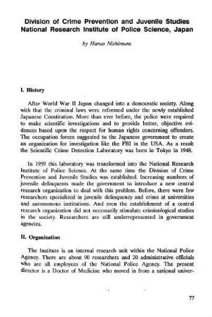 77-82, Division of Crime Prevention and Juvenile Studies National Research Institute of Police Science, Japan