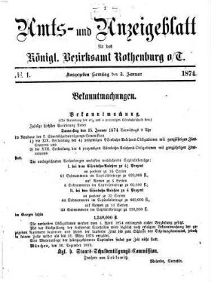 Amts- und Anzeigenblatt für das Königliche Bezirksamt Rothenburg o.T.. 1874