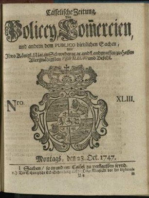Nro. XLIII, Montags, den 23. Oct. 1747