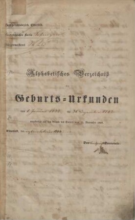 Dezennaltabellen 1833 - 1842 Geburten, Heiraten und Sterbefälle Wald