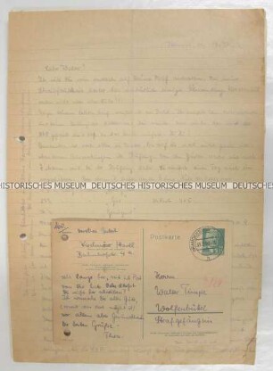 Serie von 10 Briefen und Postkarten einer Freundin aus der DDR an den Journalisten Walter Timpe u.a. während seiner Haft in der JVA Wolfenbüttel