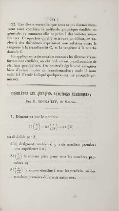 Problèmes sur quelques fonctions numériques.