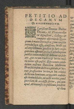Petitio ad Decanvm D. Vvesenbecivm.