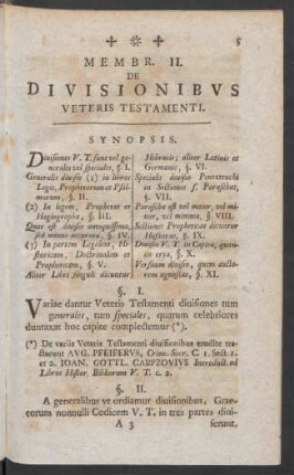 Membr. II. De Divisionibus Veteris Testamenti