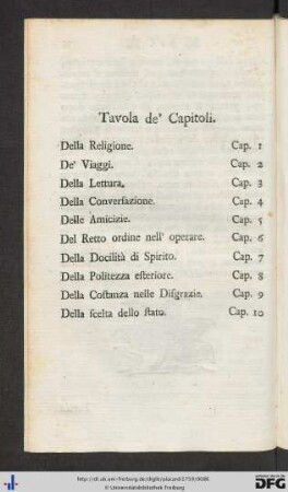Tavola de' Capitoli.
