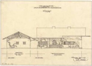 Gsaenger, Gustav; Lenggries (Bayern); Landhaus Baumgartner - Stall- u. Garagenbau mit Wohnhausplanung, jetzt: Wohnhausneubau, Südseite (Ansicht)