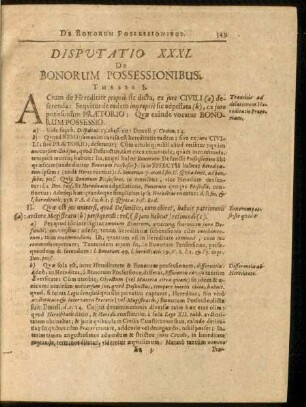 Disputatio XXXI. De Bonorum Possessionibus