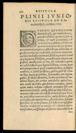 Plinii Iunioris Epistola De Exercitio styli, ex libro VII.