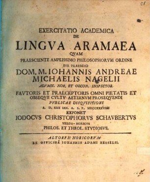 Exercitatio Academica De Lingva Aramaea