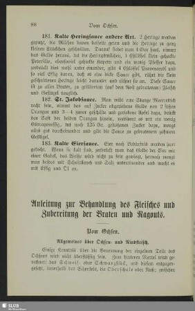 Anleitung zur Behandlung des Fleisches und Zubereitung der Braten und Ragouts