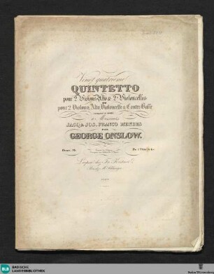 Vingt quatrième Quintetto pour 2 Violons, Alto & 2 Violoncelles ou pour 2 Violons, Alto, Violoncelle & Contre-Basse : Oeuv. 59