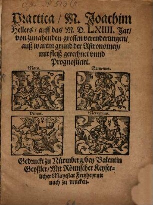 Praktica auff das 1564 Jar, von zu nahenden großen Veränderungen ...