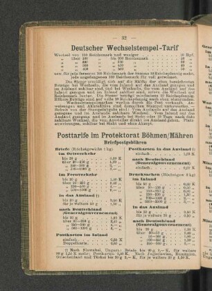 Posttarife im Protektorat Böhmen / Mähren Briefpostgebühren