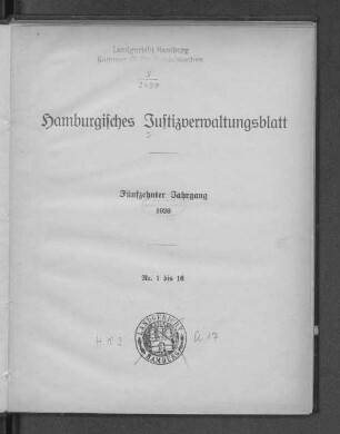15.1926: Hamburgisches Justizverwaltungsblatt : HmbJVBL