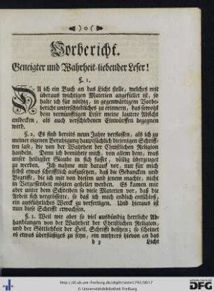 Vorbericht. Geneigter und Wahrheit-liebender Leser!