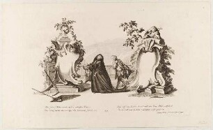 Rocaille-Kartusche mit Figuren, Blatt aus der Folge "Cartouches Modernes orné avec des diferentes Figures"