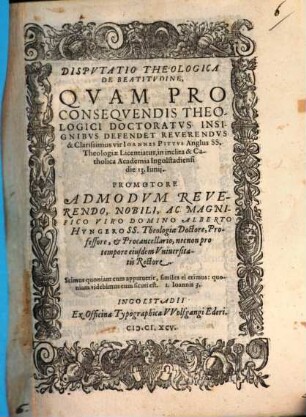Dispvtatio Theologica De Beatitvdine