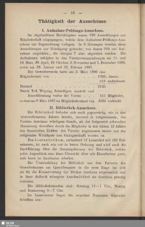 Thätigkeit der Ausschüsse