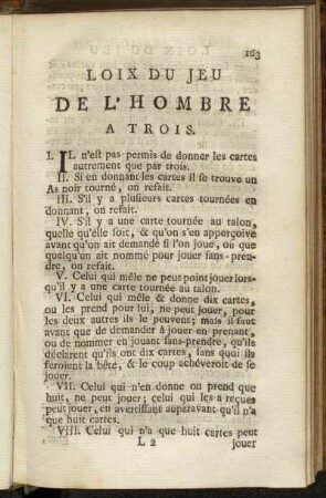 Loix du Jeu de L´Hombre a Trois.
