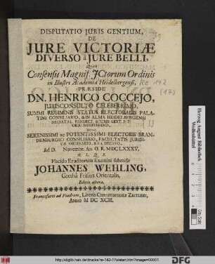 Disputatio Iuris Gentium, De Iure Victoriae Diverso a Iure Belli